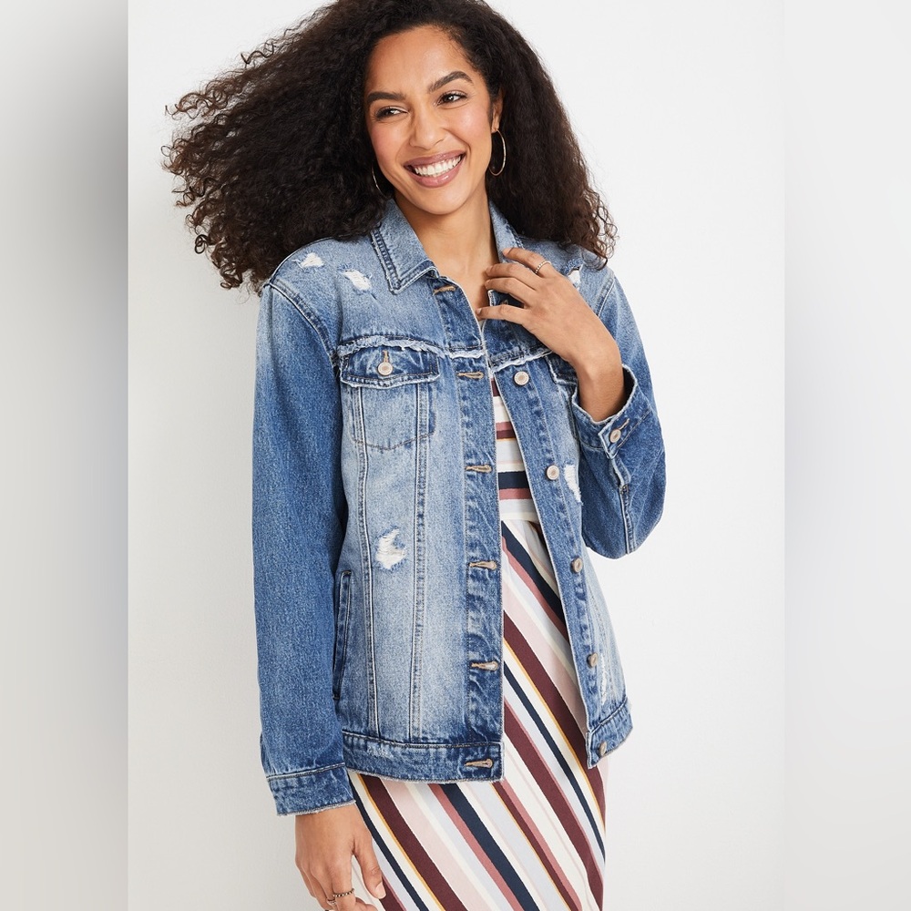Kancan distressed denim jacket sz 1X